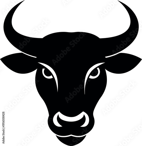 Bold frontal bull head silhouette illustration