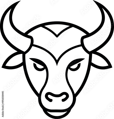 Bold symmetrical bull head line art illustration