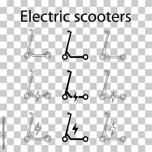 Set of Electric scooter icon, flat eco friendly transport, vehicle vector illustration .