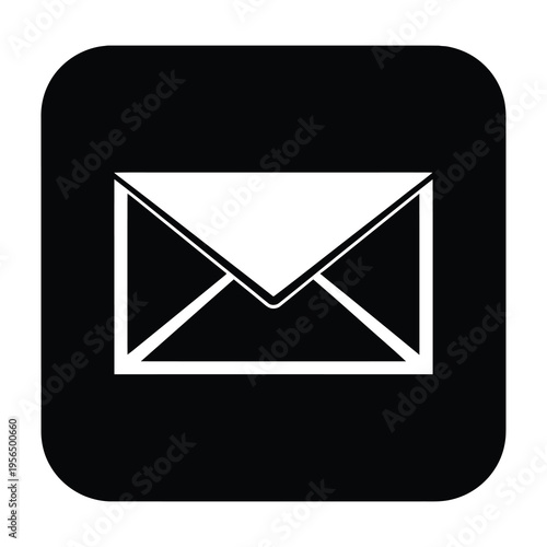 Bild auf Leinwand Simple black and white envelope icon on rounded square background symbolizing em