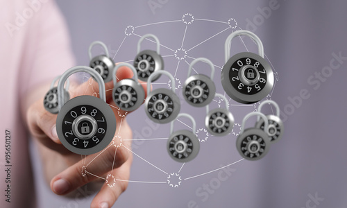Hand holding locks represen...