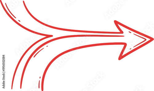 A red arrow points to the right on a white background with motion lines.