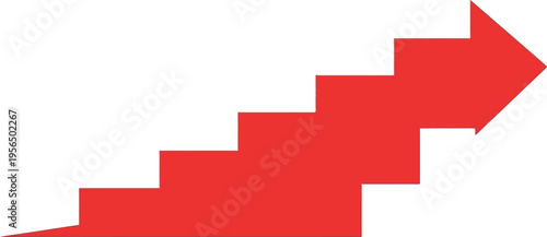 A red arrow ascends upward on a staircase