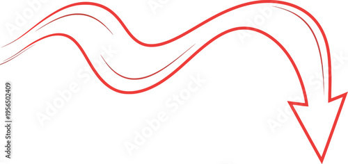 A red arrow moves downward in a wavy motion on a white background illustration.