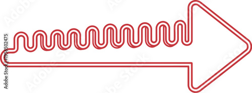 A large red arrow with wavy lines pointing to the right on a white background.