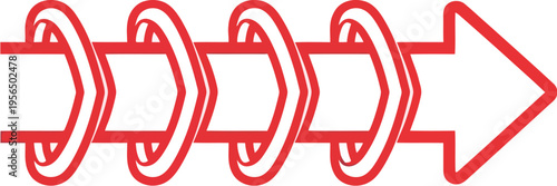 An arrow symbol pointing right with circular designs on a red line