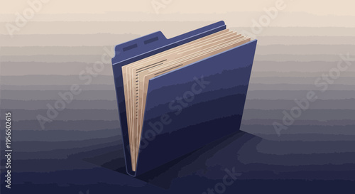 Stylish vector graphic of a blue file folder with papers containing essential information