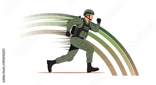 Soldier on the move, a vivid depiction of a running infantryman in action and training
