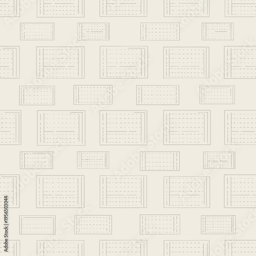 Seamless abstract pattern with light rectangular shapes and subtle dotted textures on a beige background, creating a minimalist design.