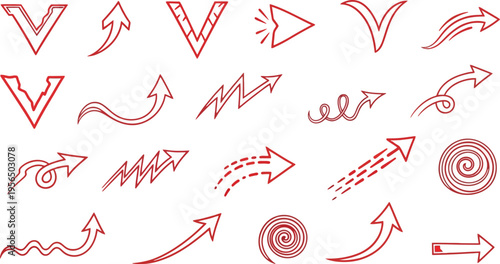 A collection of various red arrow illustrations on a white background for design.