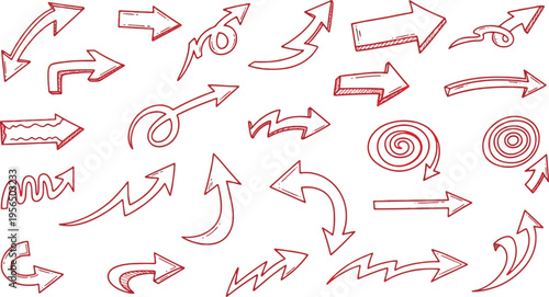 Diverse collection of hand-drawn arrows on white background for design