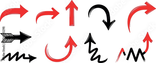 A collection of hand-drawn arrows pointing up, down, left, and right on a white background.