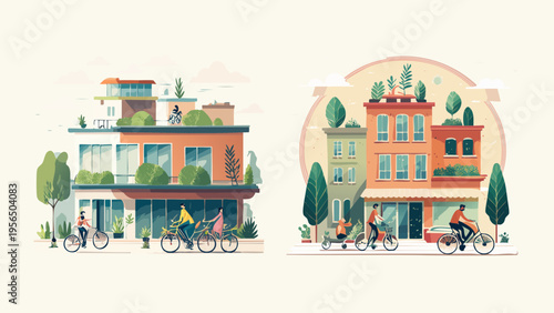 Urban dwelling with bicycles illustrating sustainable city life and community engagement