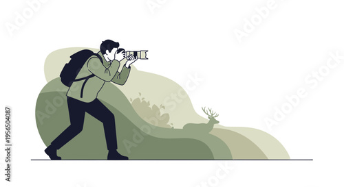 Silhouette photographer in nature capturing wildlife with a modern camera style