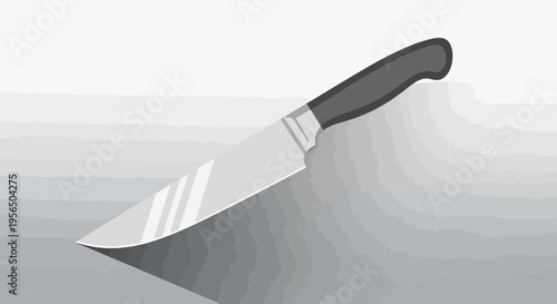 Sleek kitchen knife illustration with gray handle and sharp blade minimalist style