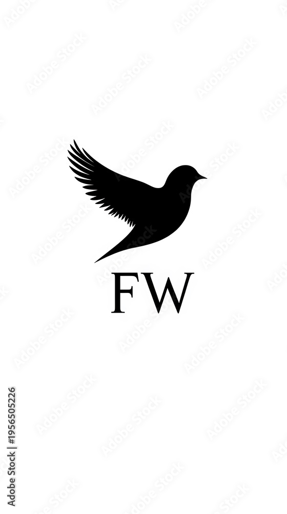 Fototapeta premium A black logo featuring a bird in flight with the letters FW underneath on a white background