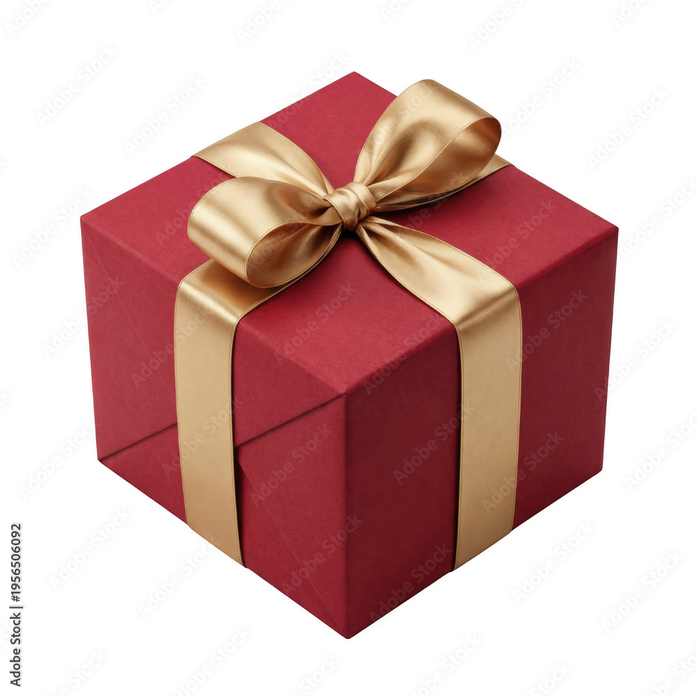 Obraz premium Elegant Red Gift Box Wrapped with a Golden Ribbon and Bow