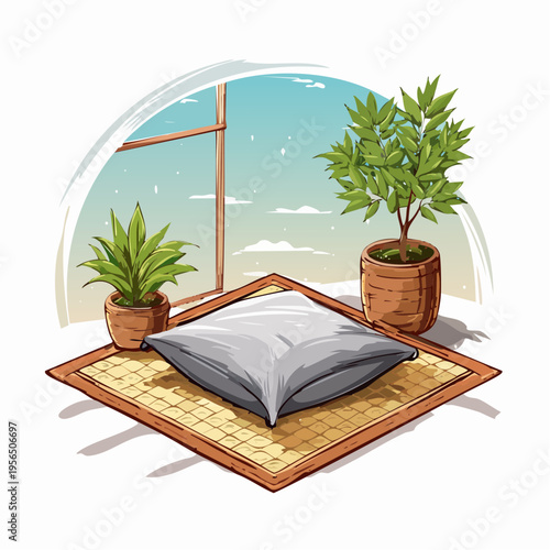 Minimalistische Japandi Meditationsecke mit ruhiger Atmosphäre