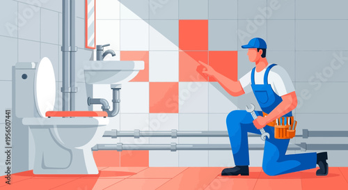 Professional plumber inspecting bathroom for potential maintenance or repair services