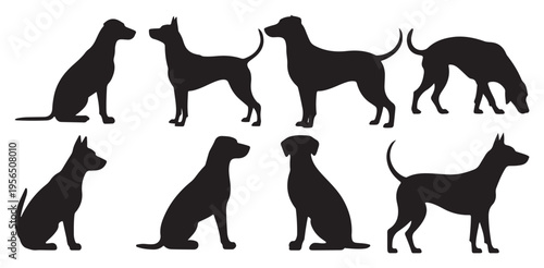 Multiple dog breeds standing silhouettes large collection. vector illustration eps 10