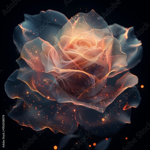 A rose with a glowing center and a dark background. The glowing center of the rose gives it a sense of warmth and beauty