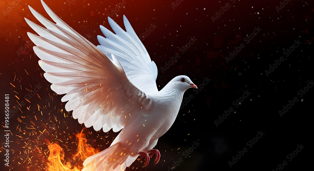 Obraz premium Labor day and may day celebrations featuring a symbolic white dove rising from flames