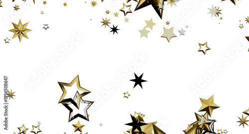 Festive gold star confetti against a clean white background, perfect for celebrations and special occasions. Ideal for d
