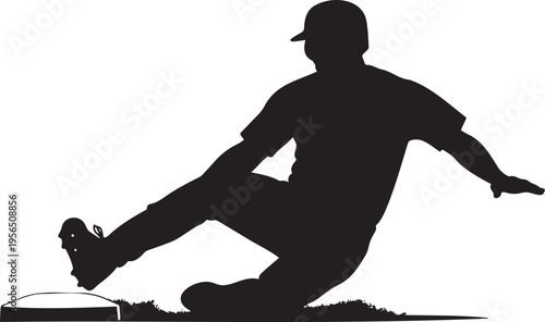 Baseball player sliding into base silhouette vector illustration for sports and game designs