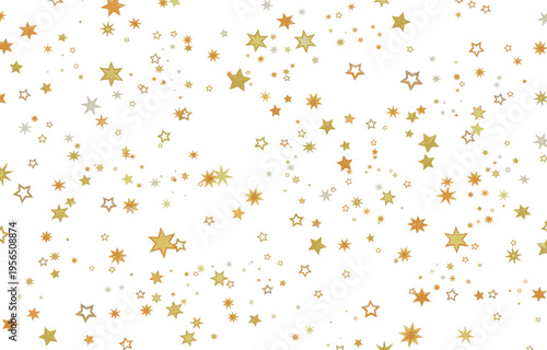 Festive gold star confetti on a white backdrop, perfect for holidays and celebration designs.