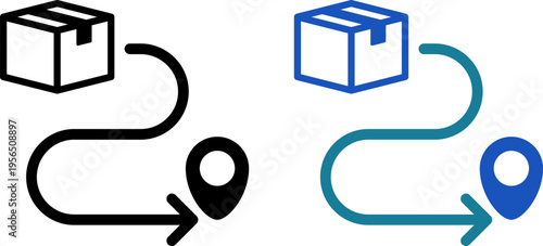 荷物の配送ルートと位置ピンのアイコン（Parcel Delivery Route with Location Pin Icon）
