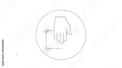 Hand reaching down into a circle, simple line drawing icon representing help, support, or a helping hand gesture