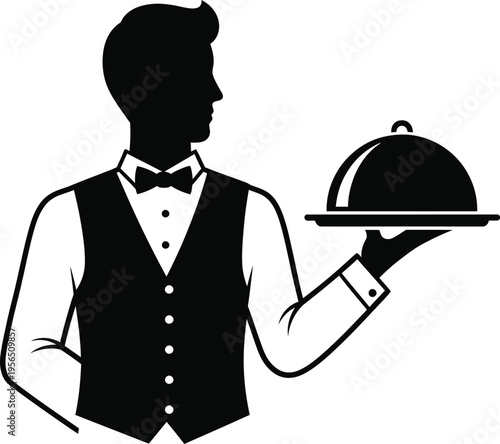 Waiter holding a covered serving dish