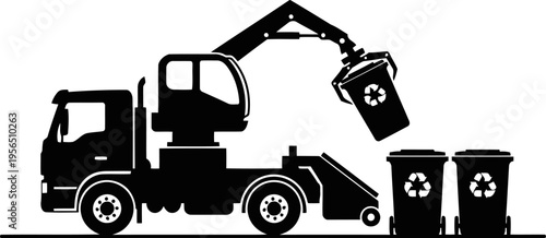 Garbage Collection and Waste Management Truck Silhouette.