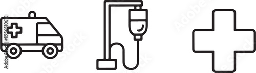 Ambulance with cross, iv drip stand, and large medical cross symbol for emergency services