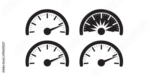 Speedometer and gauge icons showing different levels of measurement for car performance tracking