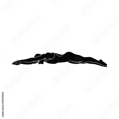 Silhouette of a swimmer in mid-dive, capturing the grace and athleticism of the sport in a minimalist black and white image