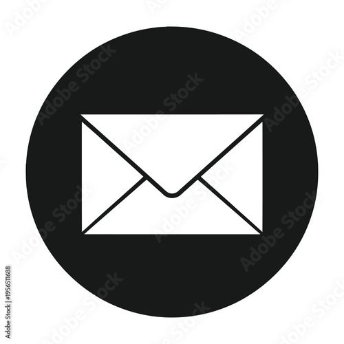 Envelope icon in black circle on white background