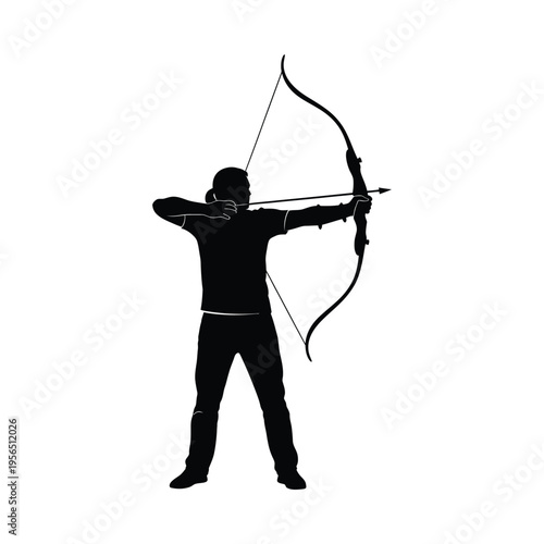 Silhouette of archer aiming with bow and arrow, showcasing focus and precision in archery sport