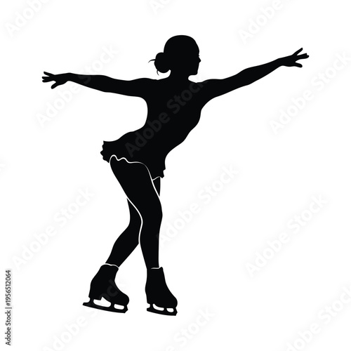 Silhouette of a young figure skater in mid-performance, arms outstretched, exuding grace and athleticism on ice