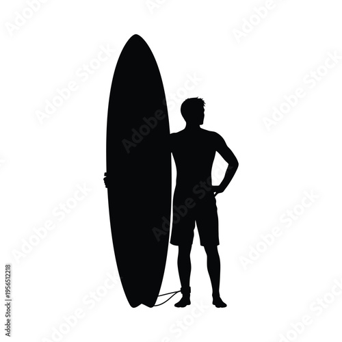 Silhouette of a surfer with surfboard, beach lifestyle, summer sports, ocean adventure mood