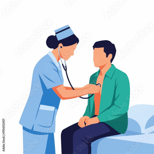 Nurse performing a medical examination on a male patient.