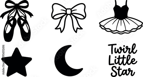 Vector art ballet icons with star moon and text twirl little star