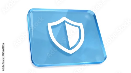 Glossy blue shield icon on a white background, representing security, protection, safety, and data privacy.