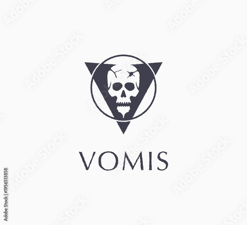 Dark emblem featuring a skull within a triangle and circle frame. Sharp, edgy composition with a mysterious tone, fitting for gaming, streetwear, music, or alternative lifestyle brands.