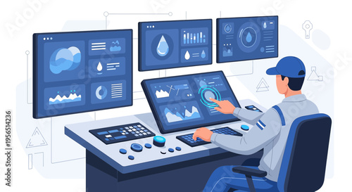 Worker monitoring water resources using advanced technology for efficient management