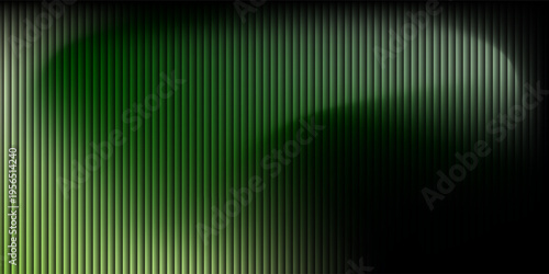 Dark green neon gradient ribbed glass. Vector ribbed glass texture background. Mesh gradient. acrylic ribbed bath surface. Reeded glass background semitransparent overlay. Bath wall window