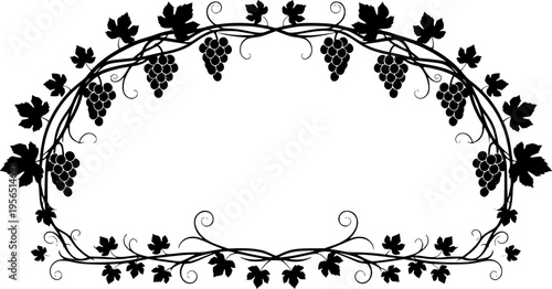 Black Silhouette Grapevine Border with Grapes and Leaves vector illustration
