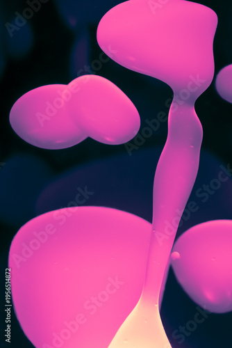 Neon Liquid Abstract Macro with Glowing Colorful Shapes on Black Background, vertical Format