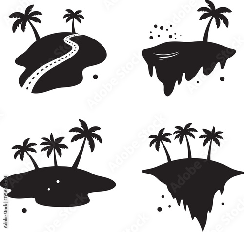 Floating islands with palm trees, exotic tropical landscapes, fantasy concept