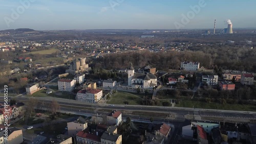 Będzin old city in Silesia, drone aerial view